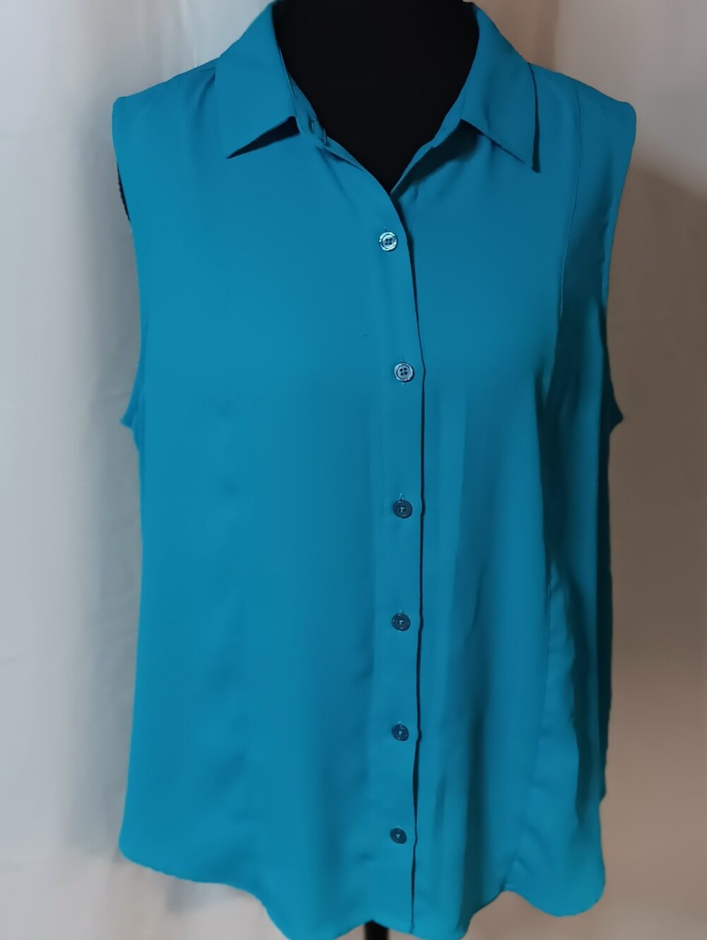 Dana Buchman Women's Size L Teal Sleeveless Button-Down Blouse